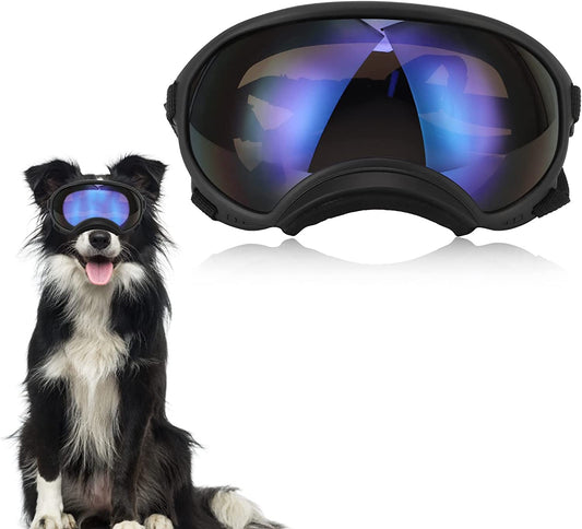 Dog Goggles,Strong Impact Resistance Dog Sunglasses with Adjustable Elastic Strap,Anti UV Large Breed Dog Pet Eye Wear Protection,For Dog Pet Outdoor Activities Animals & Pet Supplies > Pet Supplies > Dog Supplies > Dog Apparel DAUERHAFT Black frame blue film  