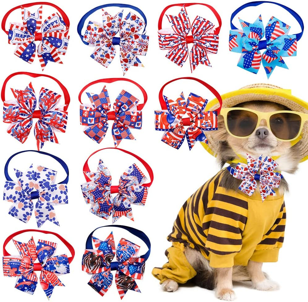 Spring Summer Dog Bow Ties 3.2" Bow Butterfly Pet Collar Accessories Dog Ties Collar Fit for Small and Middle Size Pet (Polka Dot Pinwheel) Animals & Pet Supplies > Pet Supplies > Dog Supplies > Dog Apparel Masue pets 4th of July Pinwheel  