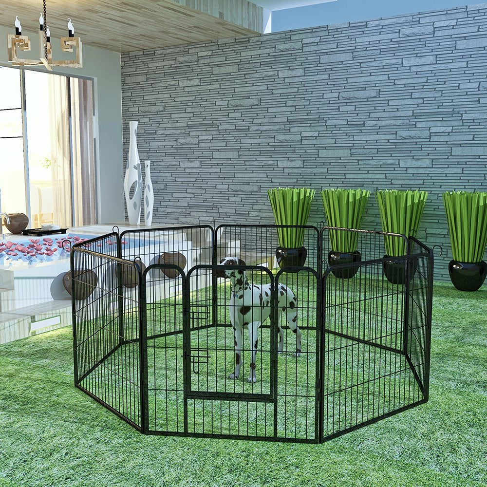 Gplesas Puppy Dog Cat Iron Pet Playpen Folding Ultra-Durable Fence Exercise Homes Kennel Metal Run Indoor Black 31.5*31.5 Inches*16 Panels