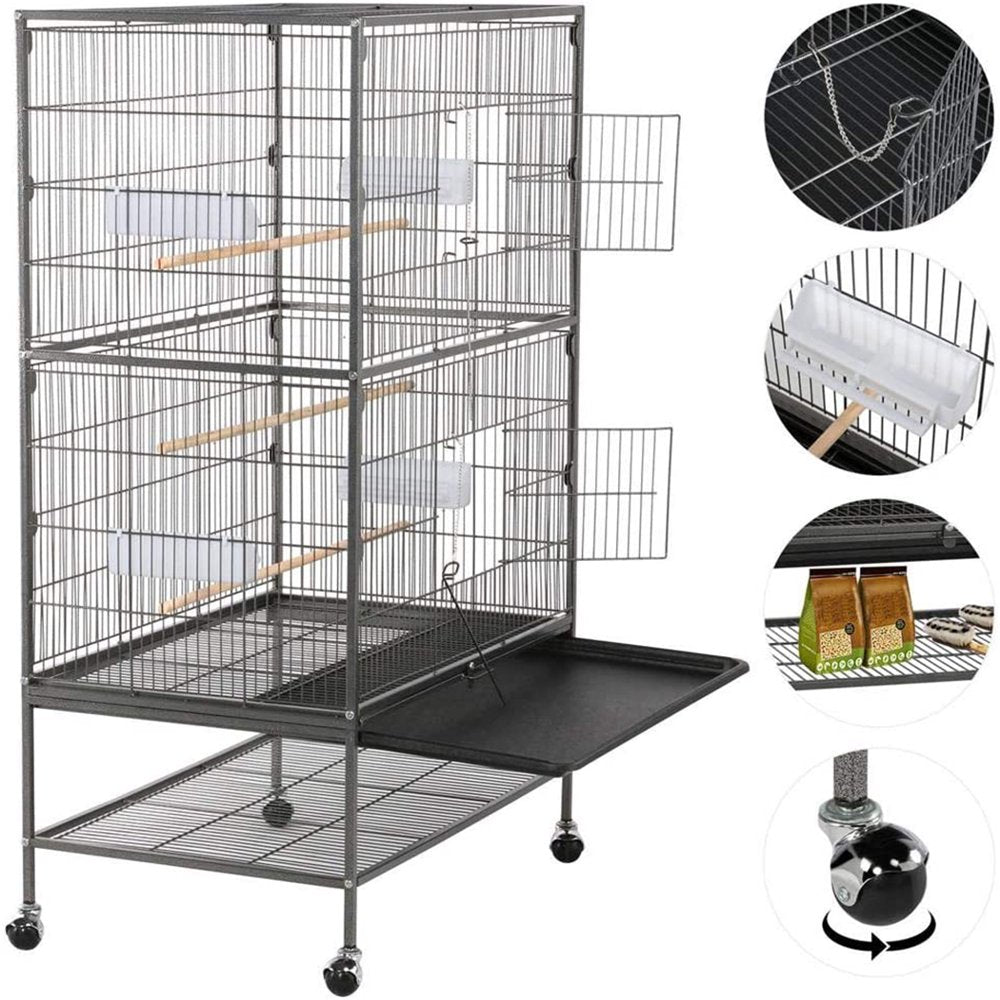 FINE MAKER 52" Bird Cage Large Rolling Metal Parrot Cage with 3 Stand 4 Feeders and Extra Storage Shelf,Black Birdcages Animals & Pet Supplies > Pet Supplies > Bird Supplies > Bird Cages & Stands FINE MAKER   