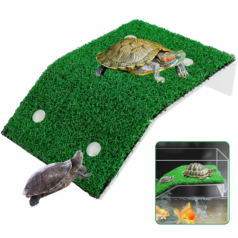 Austok Turtle Basking Platform, Simulation Grass Turtle Ramp for Turtle Tank, Tank Accessories Reptile Climbing Ladder Ramp Resting Terrace,For Reptile Frog Terrapin