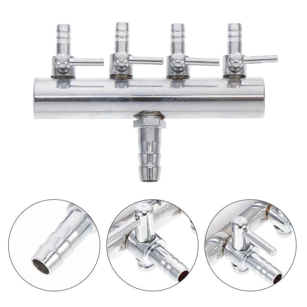 NUOLUX 4 Ways 8 to 4MM Stainless Steel Aquarium Outlet Inline Air Pump Flow Lever Control Manifold Splitter Switch Tap Oxygen Tube Distributor Silver