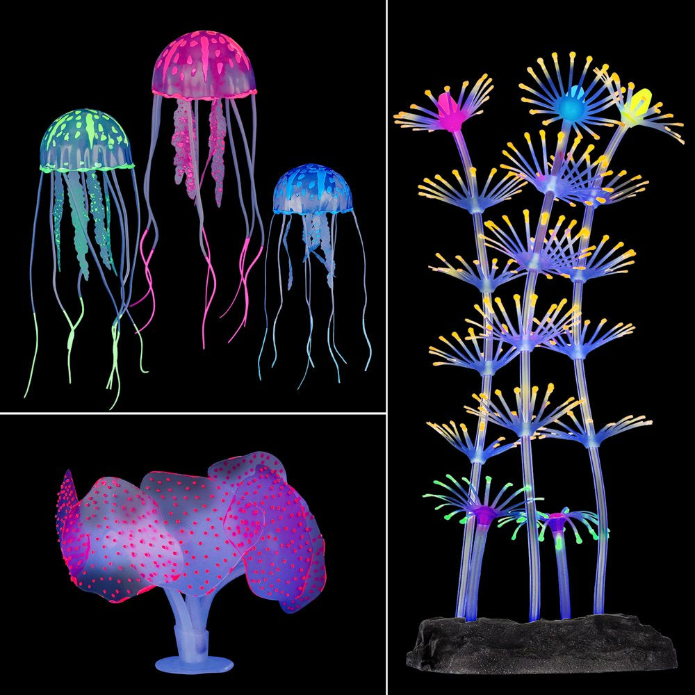 Allnice Fish Tank Decoration Plants, 5 Pieces Glowing Aquarium Decorations Simulation Artificial Coral Plant Jellyfish Ornaments with Resin Base Silicone Accessories for Aquarium Fish Tank Landscape Animals & Pet Supplies > Pet Supplies > Fish Supplies > Aquarium Decor Allnice   