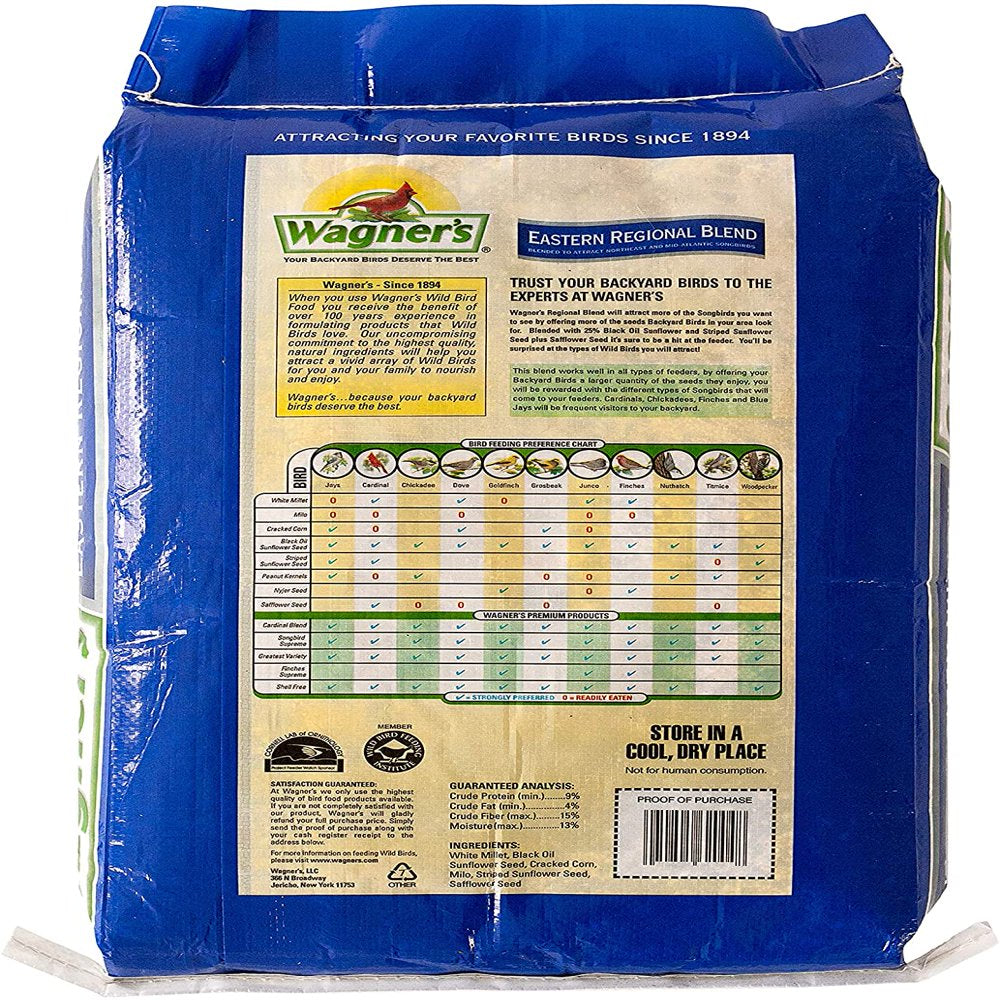 Wagner'S 62004 Eastern Regional Wild Bird Food, 20-Pound Bag Animals & Pet Supplies > Pet Supplies > Bird Supplies > Bird Food Wagner's   