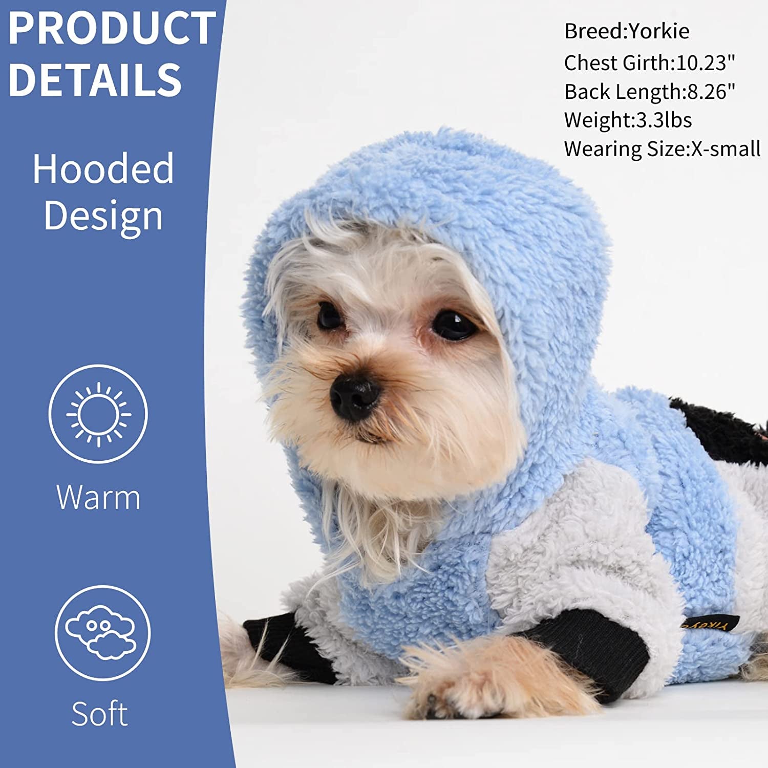 Small Dog Sweater,Fleece Dog Hoodie Sweater for Small Dog, Warm Fluffy Dog Winter Clothes for Chihuahua Yorkie,Teacup Dog, Pet Coat Doggie Sweatshirt,Cat Apparel Outfit (Small, Blue) Animals & Pet Supplies > Pet Supplies > Dog Supplies > Dog Apparel Yikeyo   