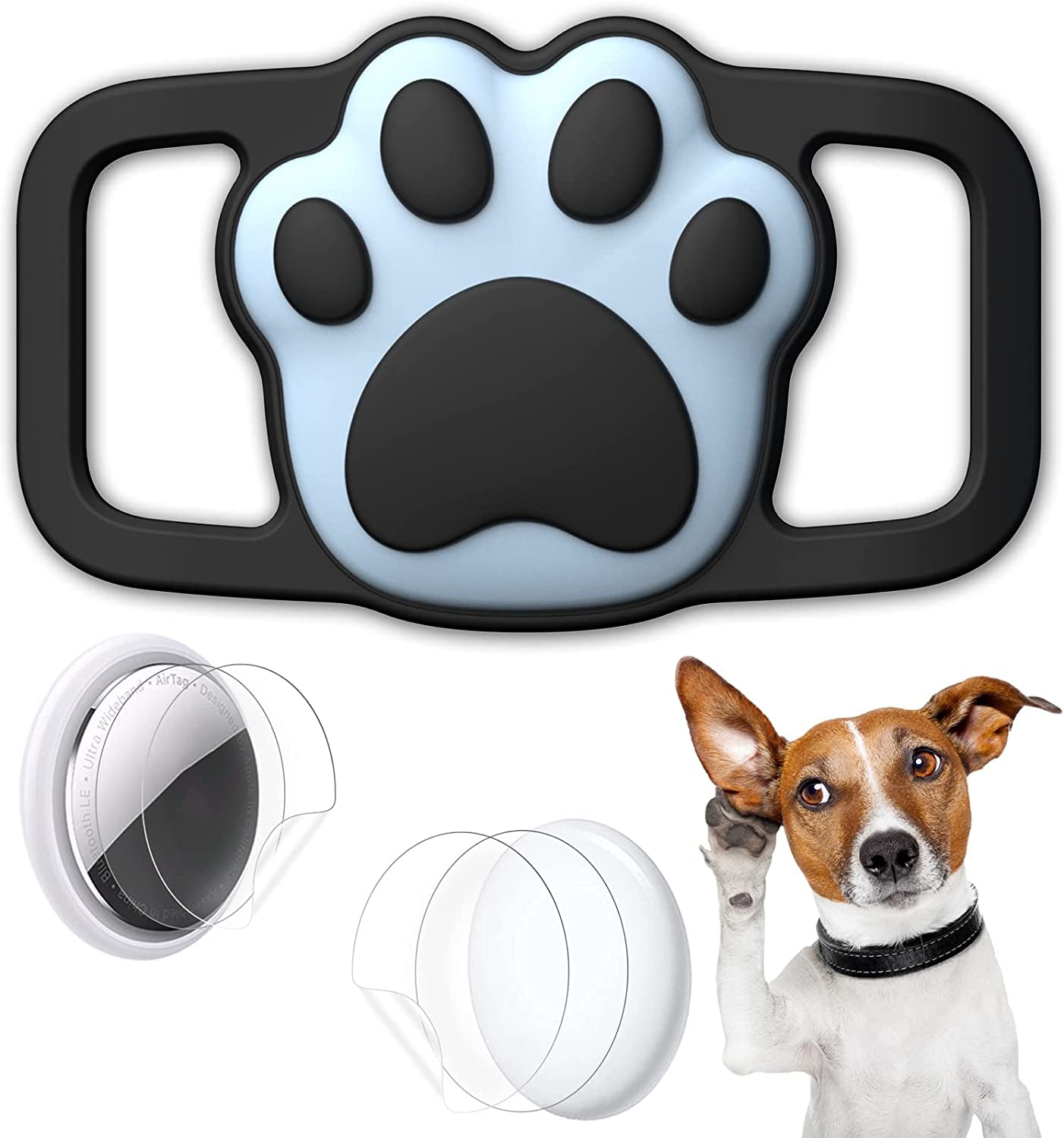 Protective Case Compatible for Apple Airtags for Dog Cat Collar Pet Loop Holder, Airtag Holder Accessories with Screen Protectors, Air Tag Silicone Cover for Pet Collar Electronics > GPS Accessories > GPS Cases Wustentre Black White  