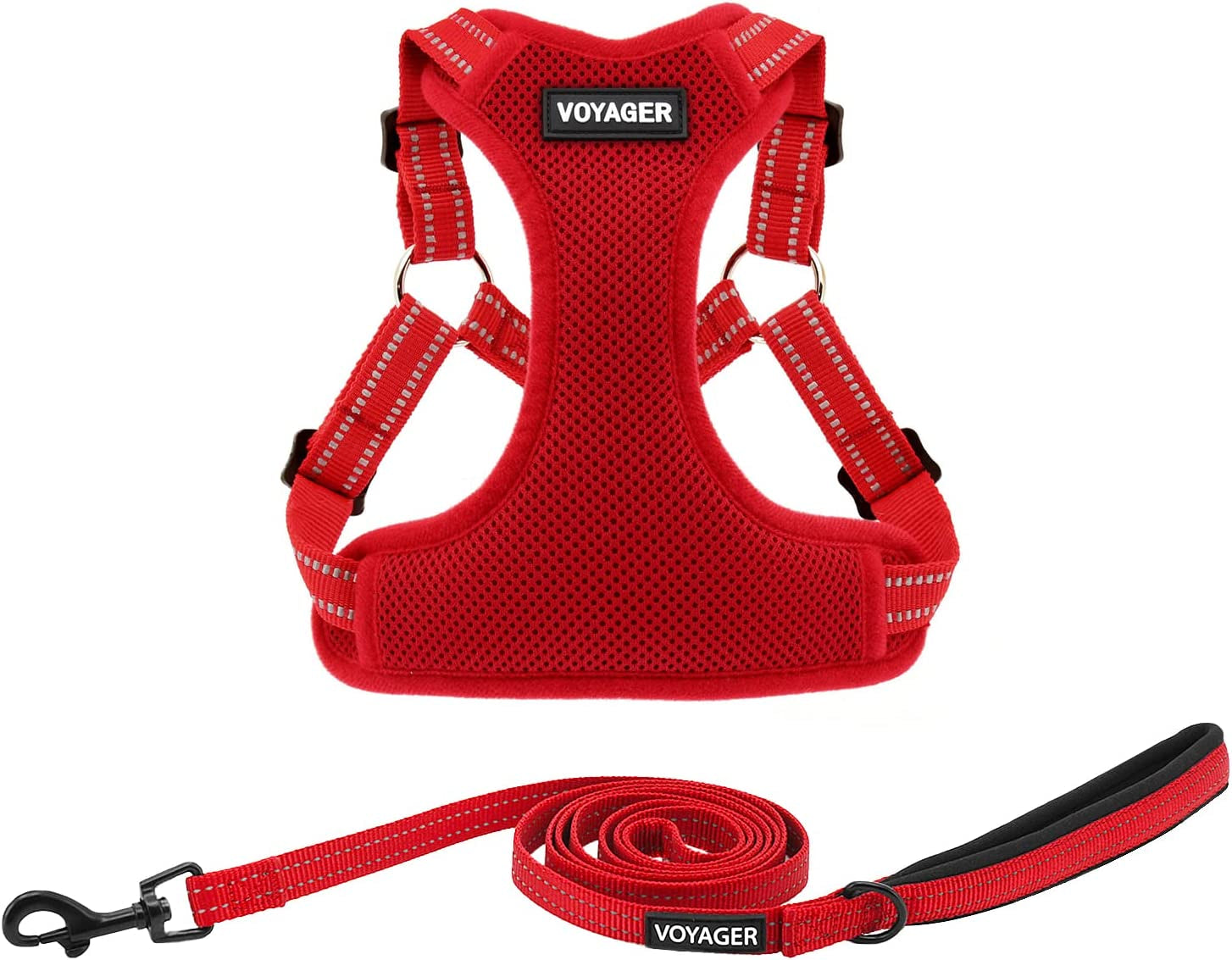 Best Pet Supplies Voyager Adjustable Dog Harness with Reflective Stripes for Walking, Jogging, Heavy-Duty Full Body No Pull Vest with Leash D-Ring, Breathable All-Weather - Harness (Red), M Animals & Pet Supplies > Pet Supplies > Dog Supplies > Dog Apparel Best Pet Supplies, Inc. Red (Leash Bundle) S (Chest: 15 - 18") 