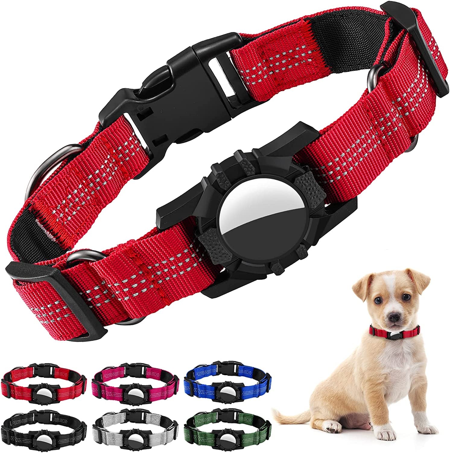 Dog Collar for Airtag, Reflective Adjustable Pet Collar for Apple Airtags, Soft Nylon Dog Collars with Air Tag Holder Case, Durable Apple Airtag Dog Collar Accessores for Puppy Dogs (XS, Black) Electronics > GPS Accessories > GPS Cases iSurecoube Red Small(12.7"-14.2") 