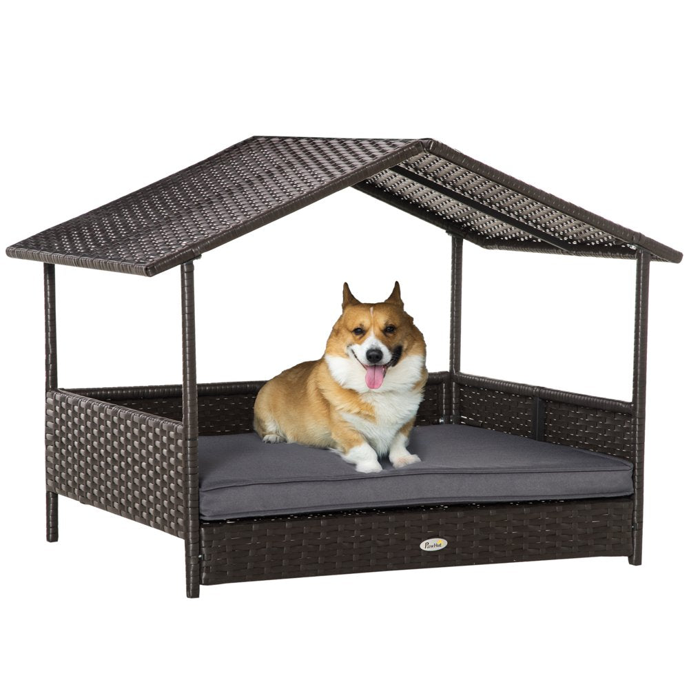 Pawhut Wicker Dog Bed Patio Rattan Pet Furniture with Cushion, Cream Animals & Pet Supplies > Pet Supplies > Dog Supplies > Dog Houses Pawhut Gray  