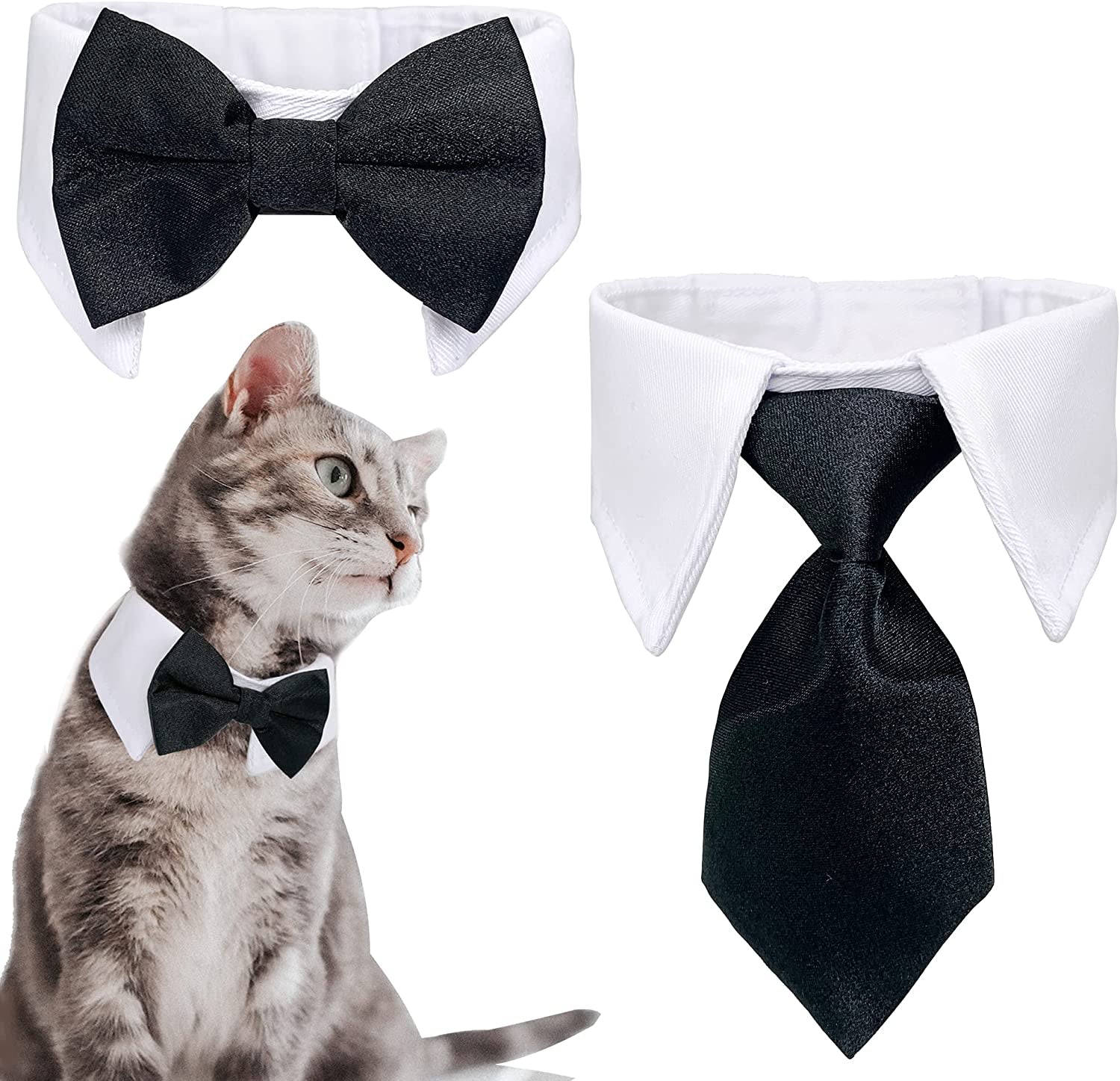 Casidoxi Dog Cat Tuxedo Collar, Cat Wedding Bowtie, Cat Bow Tie Tux Collar Costume Birthday Easter Valentines Dog Bowtie Cat Collar for Dog Cat Puppy Animals & Pet Supplies > Pet Supplies > Dog Supplies > Dog Apparel Falltail Neck girth: 9.3" - 12"  