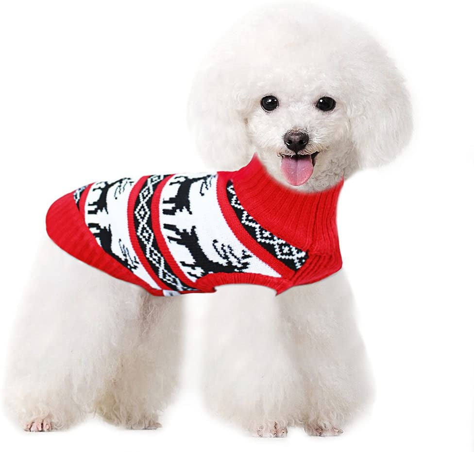 Holiday Christmas Reindeer Vintage Classic Dog Sweater (10", 12", 14", 16", 20") Festive Dress (12 - Inch, Reindeers Red) Animals & Pet Supplies > Pet Supplies > Dog Supplies > Dog Apparel V28®   