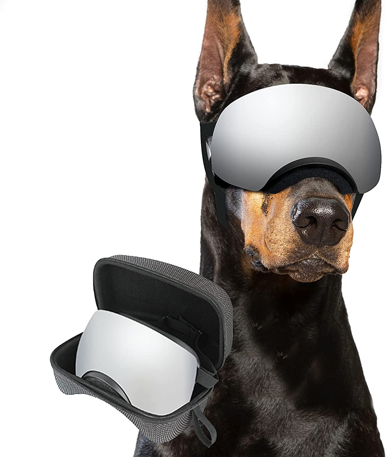 PETLESO Dog Goggles Large Breed, Dog Sunglasses Large Breed UV Protection Large Dog Goggles with Detachable Lens, Green Frame Black Lens Animals & Pet Supplies > Pet Supplies > Dog Supplies > Dog Apparel PETLESO Black frame+ silver lens  