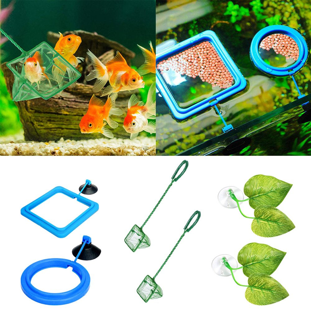 BOOYOU 6 Pcs Aquarium Feeding Set Betta Leaf Bed Pad Feeding Ring Plastic Fishnet Animals & Pet Supplies > Pet Supplies > Fish Supplies > Aquarium Fish Nets BOOYOU   