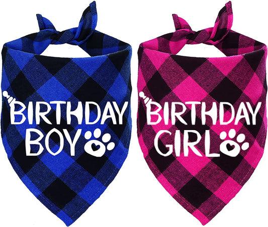 STMK 2 Pack Dog Birthday Bandana, Dog Birthday Boy Girl Bandana Plaid Triangle Scarf for Dog Puppy Birthday Party Supplies Animals & Pet Supplies > Pet Supplies > Dog Supplies > Dog Apparel STMK   