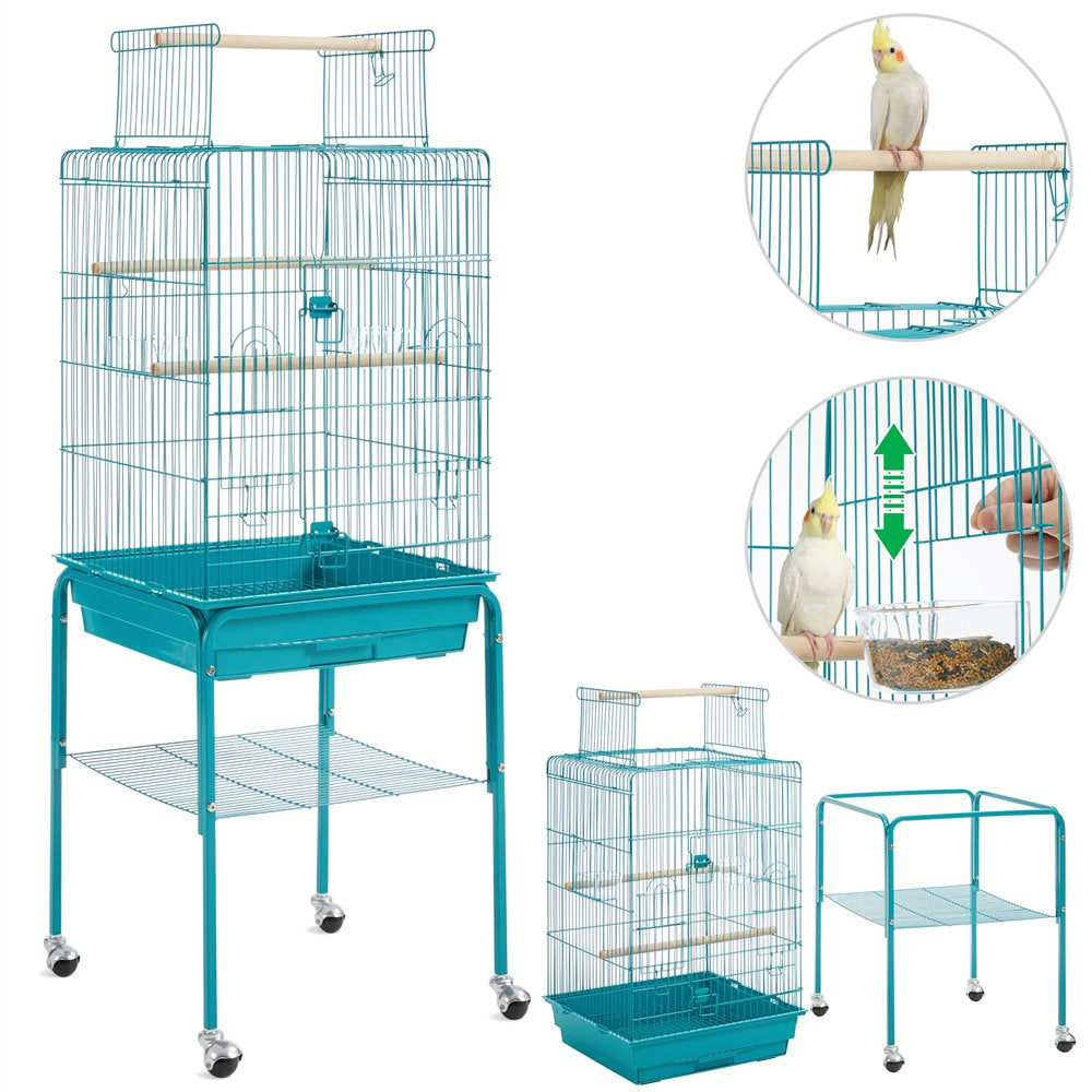 Easyfashion 47" Play Top Bird Cage with Rolling Stand, Teal Blue Animals & Pet Supplies > Pet Supplies > Bird Supplies > Bird Cages & Stands Easyfashion   