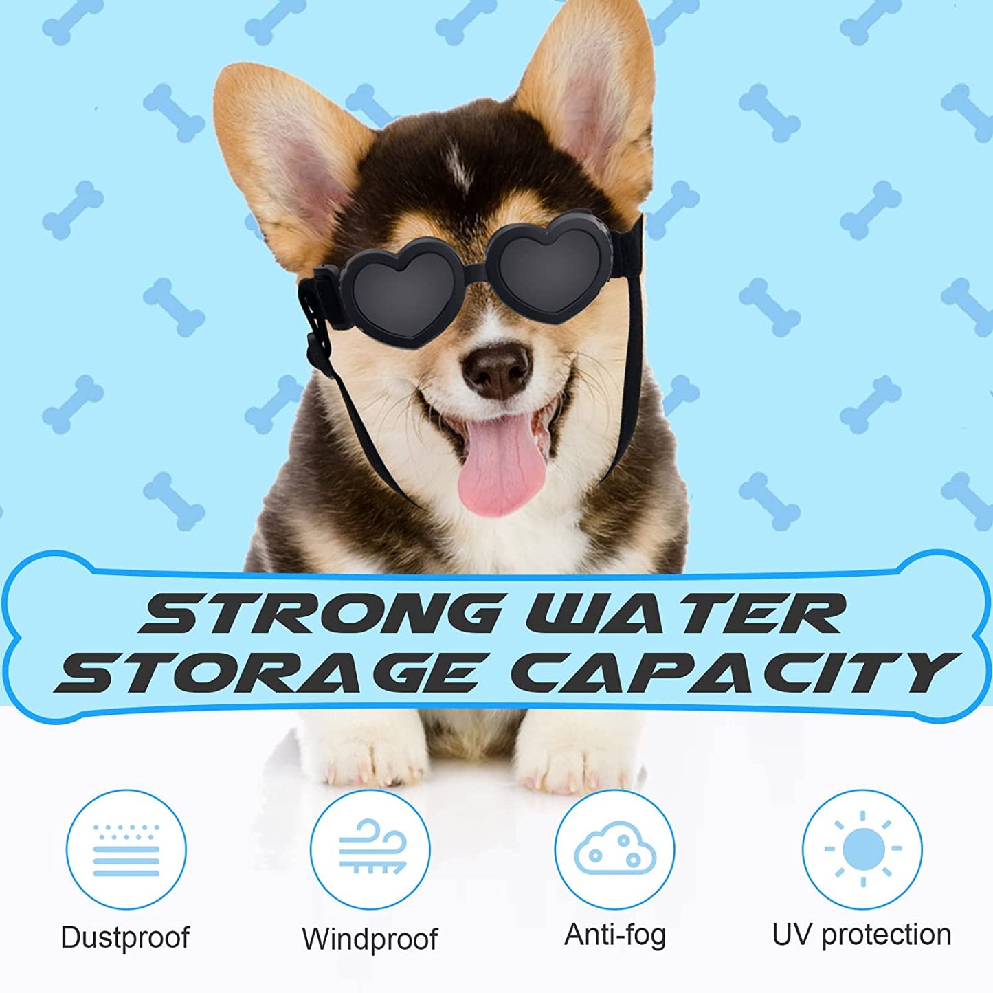 Small Dog Goggles UV Protection Goggles Coldairsoap Small Breed Dog Sunglasses Heart Shape Dog Sunglasses with Adjustable Strap, Pet Sunglasses Windproof Anti-Fog Dustproof Glasses (Black) Animals & Pet Supplies > Pet Supplies > Dog Supplies > Dog Apparel Coldairsoap   