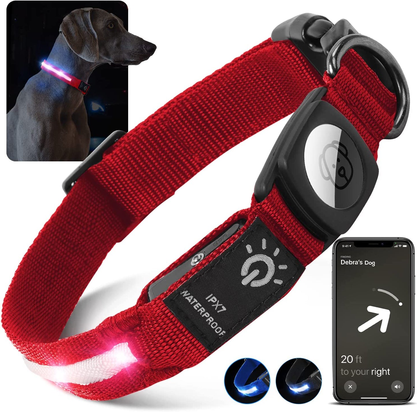 LED Air Tag Dog Collar - Light up Dog Collar[Ipx7 Waterproof] with Apple Air Tag Holder Case, Durable Rechargeable Lighted Air Tag Dog Collar Accessories for Puppy Dogs(S, Black) Electronics > GPS Accessories > GPS Cases typecase Red Small(12.5-16'') 