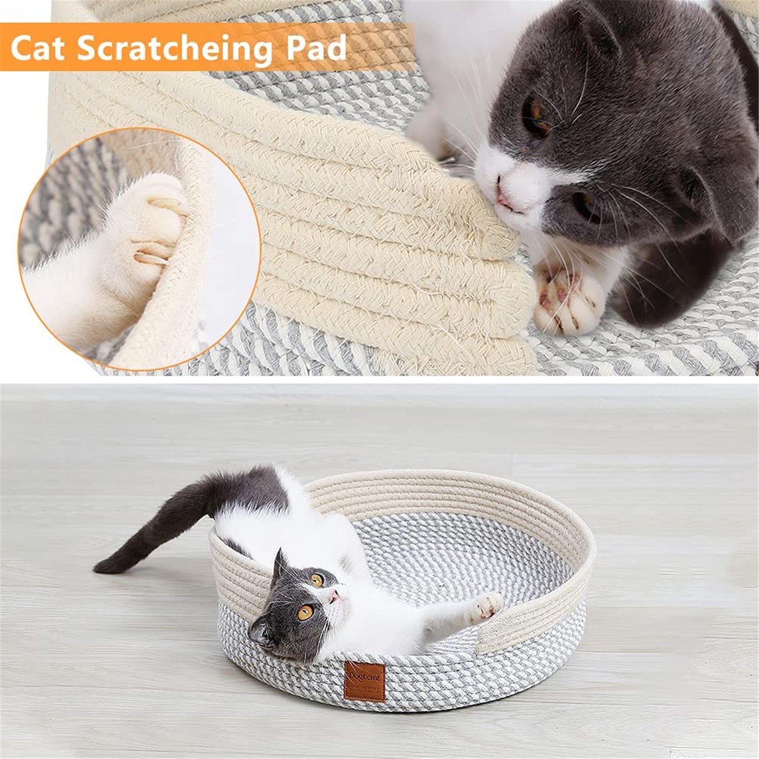 Number-One Cotton Thread Woven Cat Bed Big round Cat Woven Basket Bed,Cat Scratching Bed,Cat Rope Bed Nest for Summer and Winter Durable Pet Bed Basket Animals & Pet Supplies > Pet Supplies > Cat Supplies > Cat Beds Number-one   