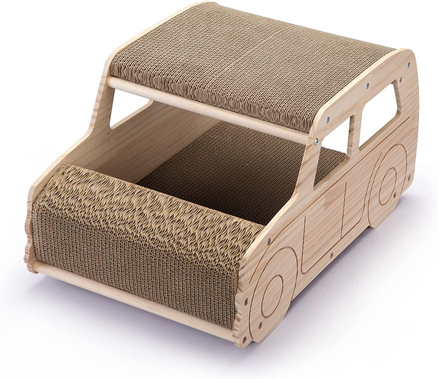 SHICHENG Wooden Cat Scratcher Lounge/Cardboard Car-Shaped Scratch, Play, Perch Cat Bed Couch for House Play Meanwhile Protect for Furniture Friendly Toy