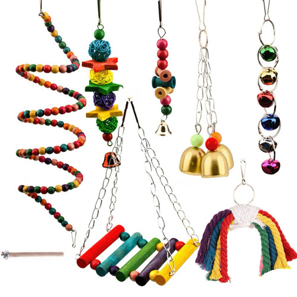 Bird Swing Chewing Toys- Parrot Hammock Bell Toys Suitable for Small Parakeets, Cockatiels, Conures, Finches,Budgie,Macaws Birdcage Accessories Animals & Pet Supplies > Pet Supplies > Bird Supplies > Bird Cage Accessories Color Profit Kids 8 Pcs  