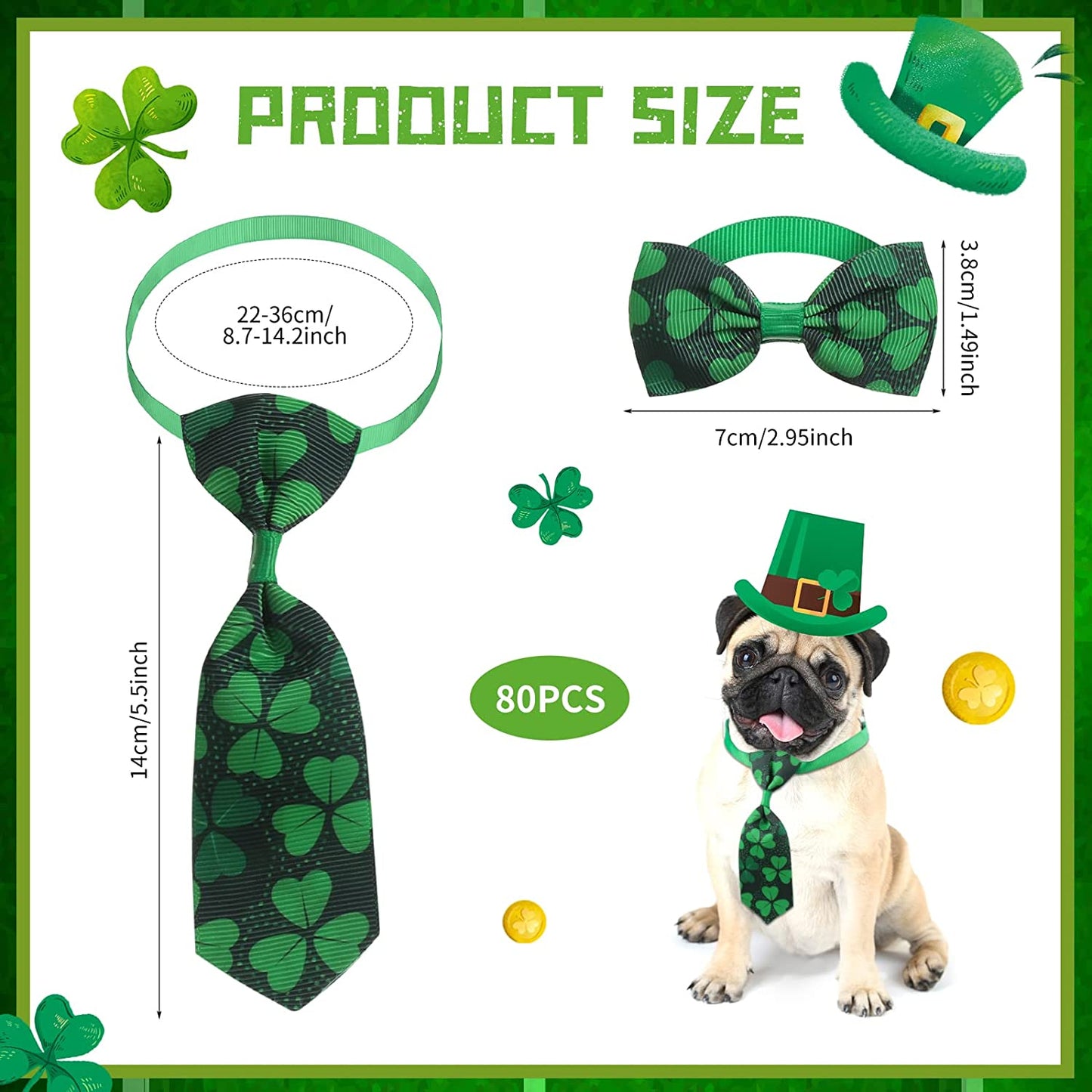 80 Pieces St. Patrick'S Day Dog Bow Ties and Easter Dog Ties Sets with Adjustable Easter Bowtie Necktie Collars Shamrock Egg Rabbit Pattern Bows Dog Grooming Accessories for Small Middle Dogs Animals & Pet Supplies > Pet Supplies > Dog Supplies > Dog Apparel Reginary   