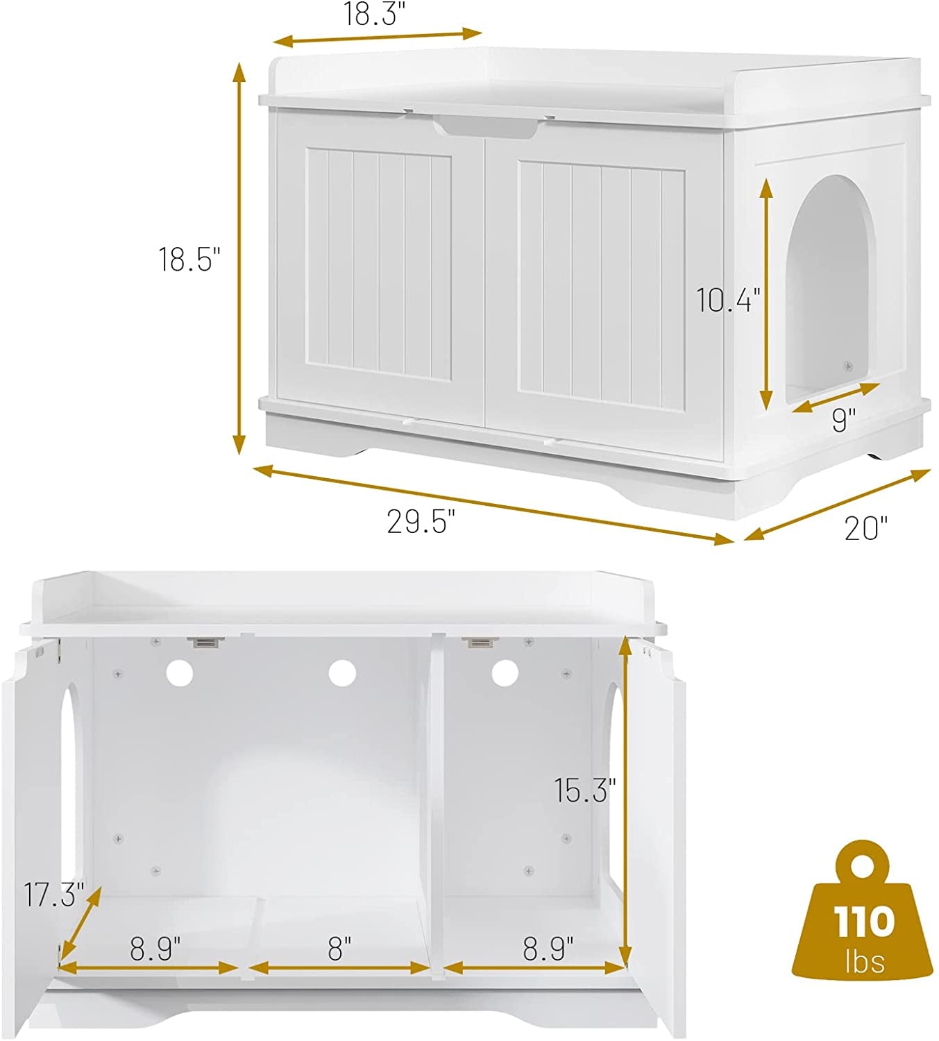 MZDXJ Wooden Cat Litter Box Enclosure, X-Large Cat Washroom Storage Bench with Top Apron and Removable Partition, Modern Litter Box Furniture Fits for Most Litter Box (White) Animals & Pet Supplies > Pet Supplies > Cat Supplies > Cat Furniture MZDXJ-01   