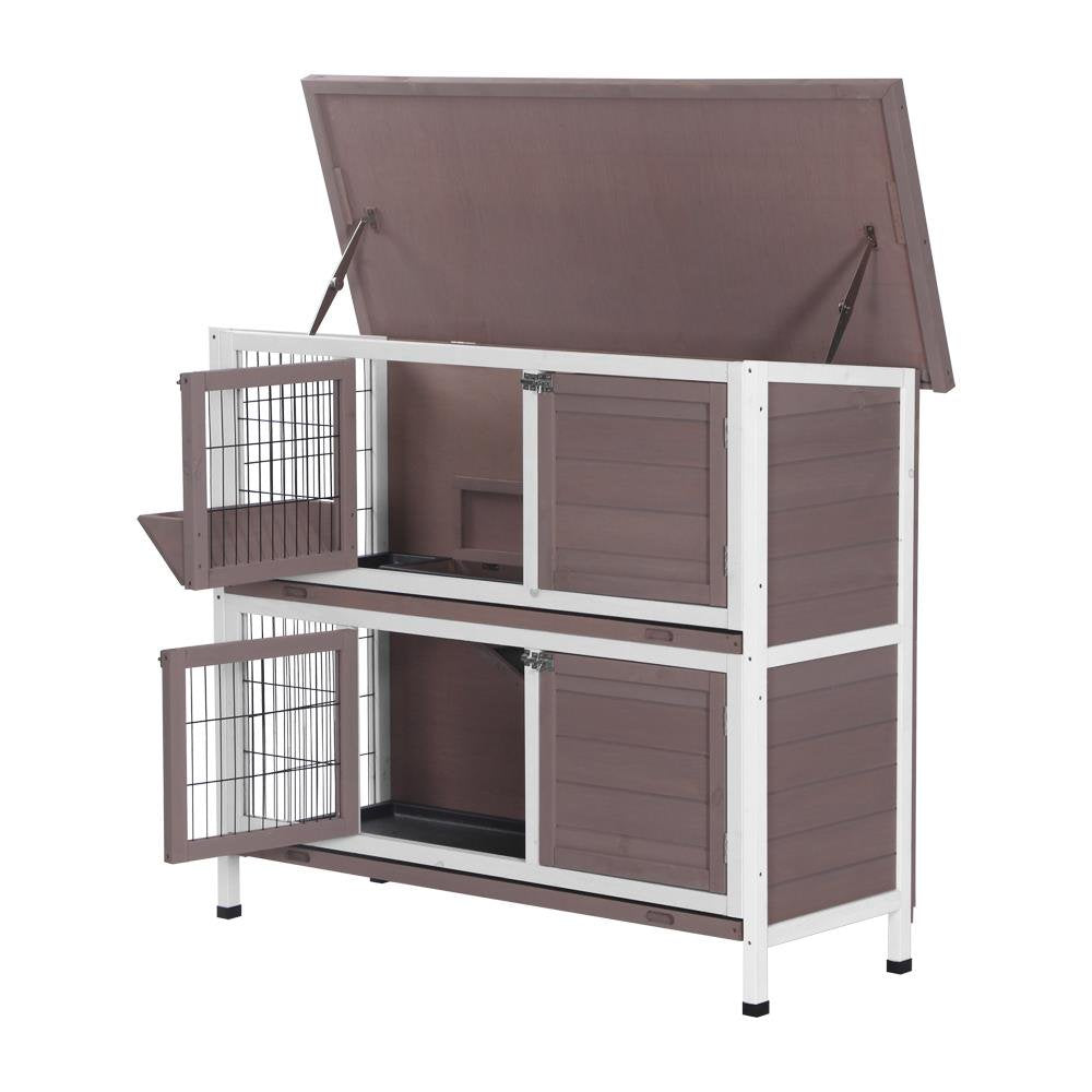 Ktaxon 48" 2 Tiers Wooden Chicken Coop Rabbit Hutch Bunny Cage Wooden Small Animal Habitat with Tray Camel Animals & Pet Supplies > Pet Supplies > Small Animal Supplies > Small Animal Habitats & Cages KOL PET   