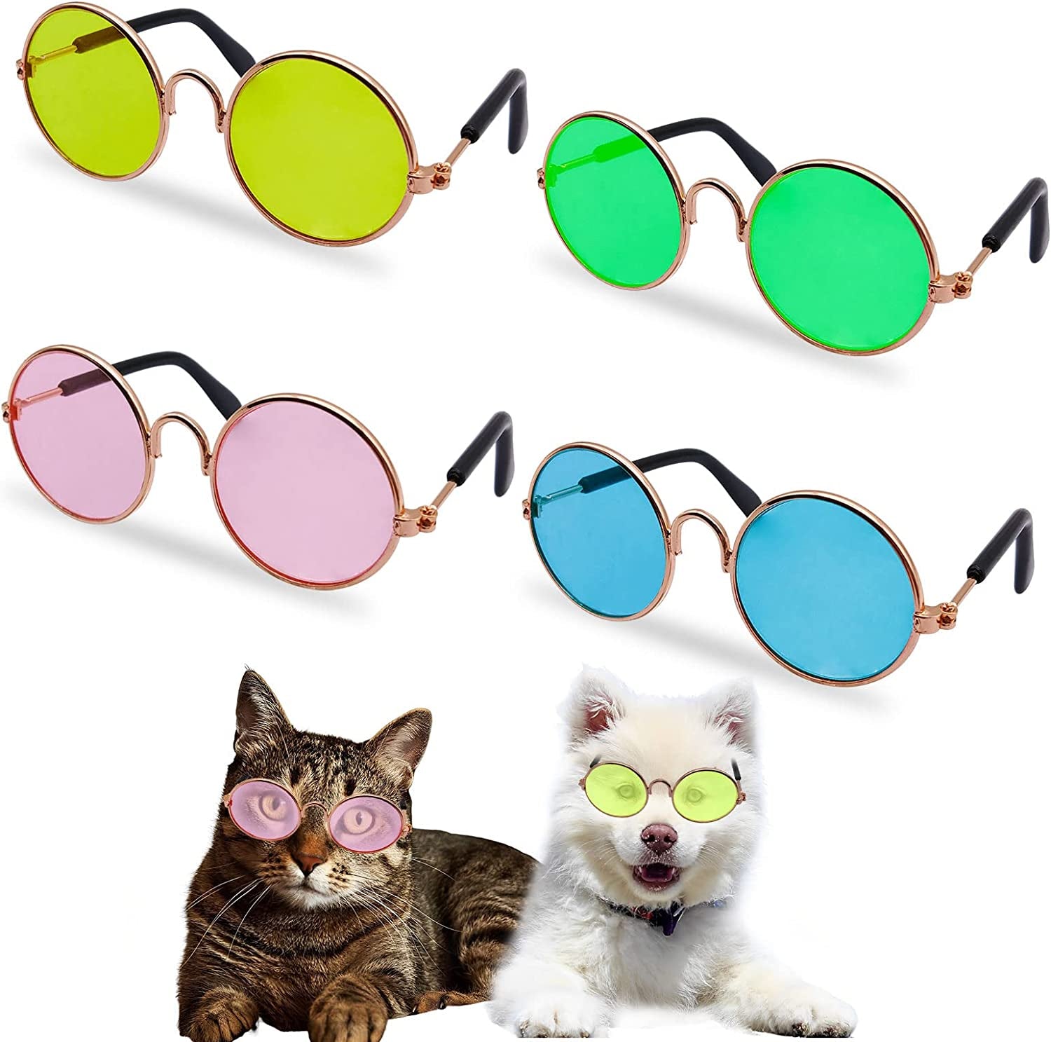 BLMHTWO 4 Piece Cat Sunglasses, Pet Sunglasses Small Dog Sunglasses round Metal Small Pet Sunglasses Pet Cosplay Clothing Photo Props Cute Pet Sunglasses Animals & Pet Supplies > Pet Supplies > Dog Supplies > Dog Apparel BLMHTWO   