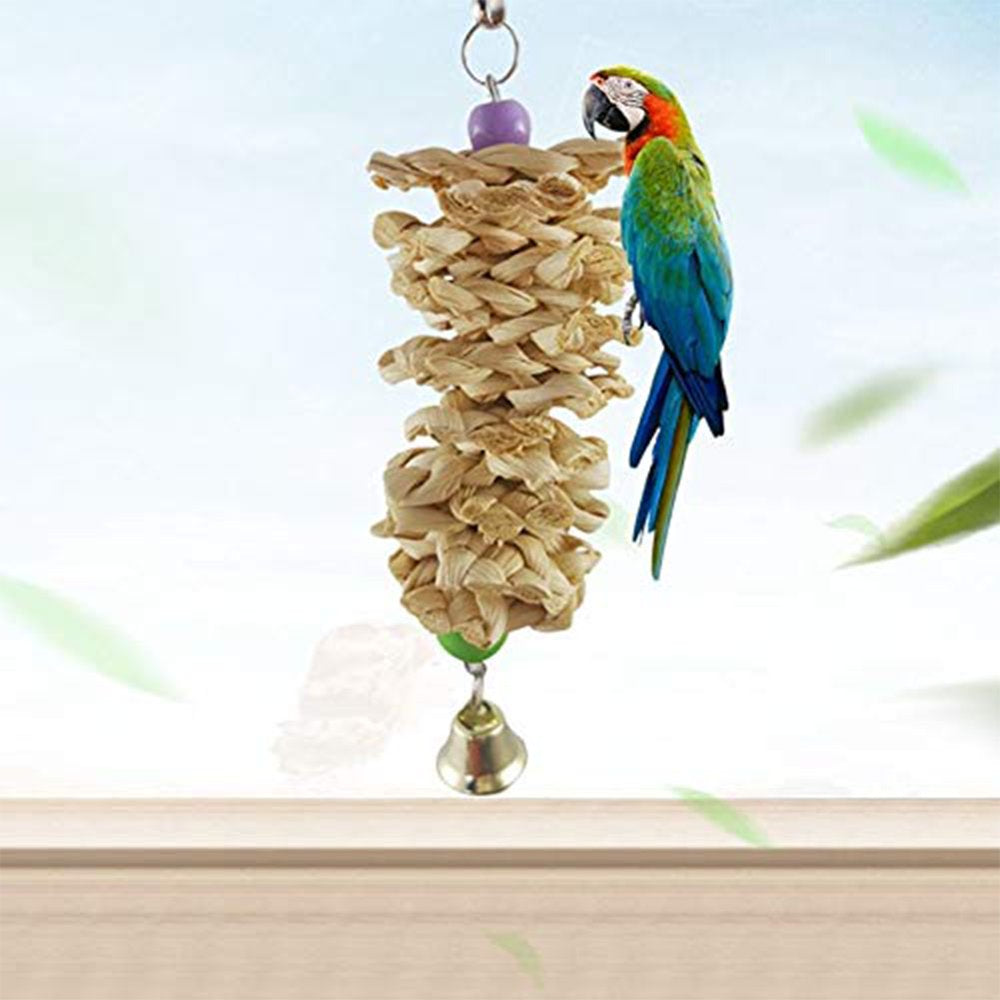 Bird Parrot Toy with Bell Natural Wooden Grass Chewing Bite Hanging Cage Swing Climb Chew Toys Animals & Pet Supplies > Pet Supplies > Bird Supplies > Bird Toys AKDSteel   