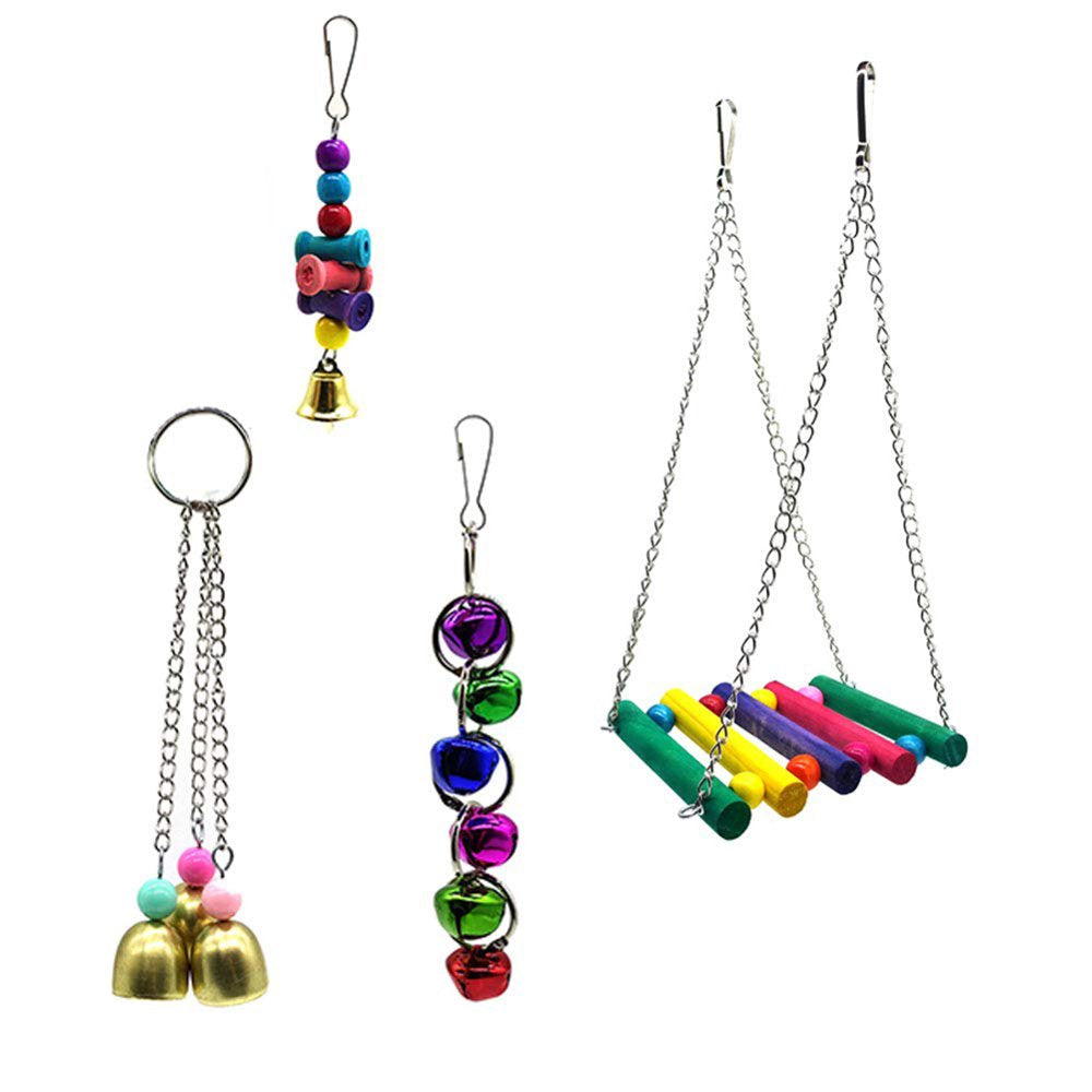 HEVIRGO 7Pcs Wooden Beads Bell Swing Ladder Bird Parakeet Hanging Perch Parrot Pet Toy Multi-Color Wood + Plastic + Metal Animals & Pet Supplies > Pet Supplies > Bird Supplies > Bird Ladders & Perches HEVIRGO   