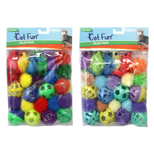 Multipet 24 Piece Value Pack of Assorted Toys for Cats, Colors May Vary