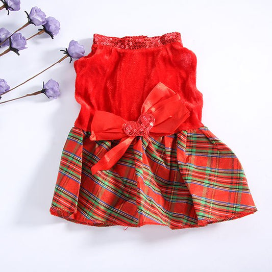 Lovely Puppy Dog Plaid Bow Apparel Red Dress Clothes Pet Christmas Party Skirt Animals & Pet Supplies > Pet Supplies > Dog Supplies > Dog Apparel CATLERIO L  