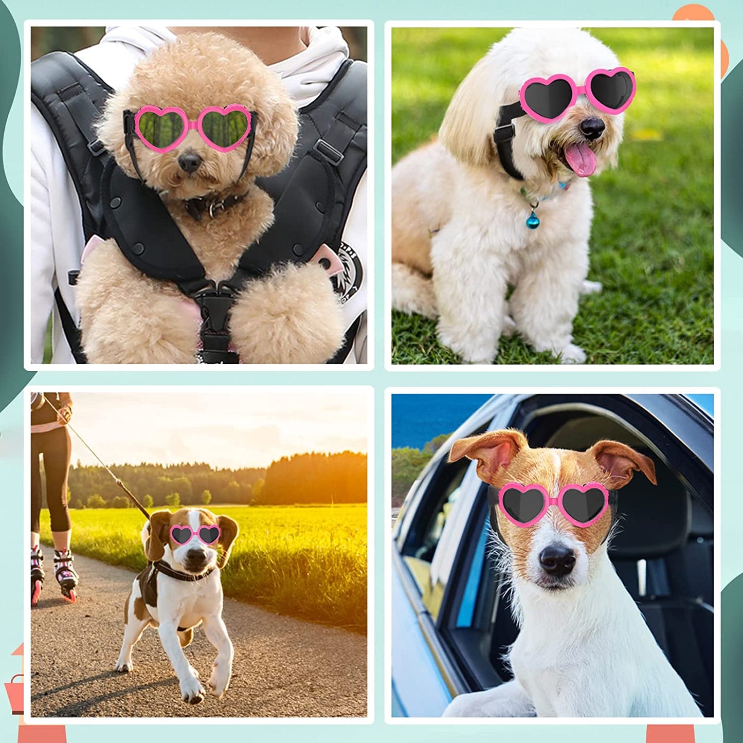 Lewondr Small Dog Sunglasses UV Protection Goggles Eye Wear Protection with Adjustable Strap Doggy Heart Shape Anti-Fog Sunglasses for Pet Dogs Sun Glasses Doggie Windproof Glasses, Pink Animals & Pet Supplies > Pet Supplies > Dog Supplies > Dog Apparel Lewondr   