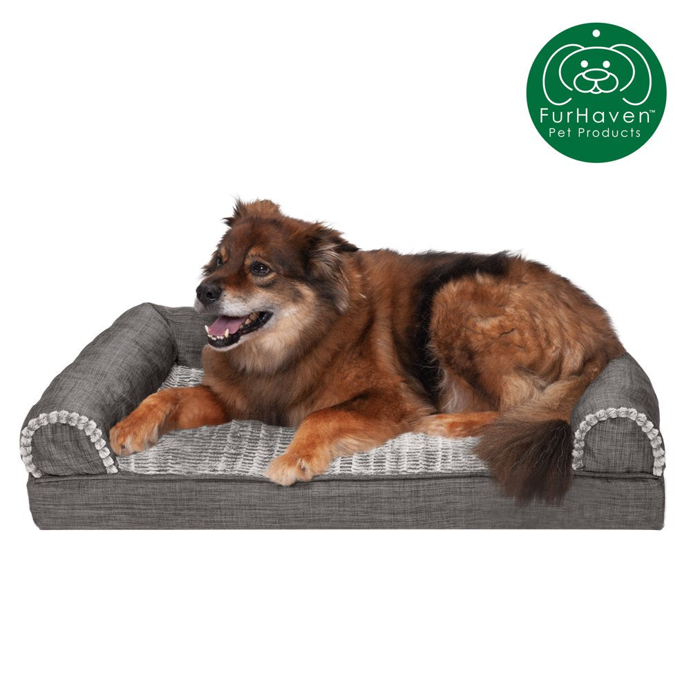 Furhaven Pet Products | Memory Foam Luxe Fur & Performance Linen Sofa-Style Couch Pet Bed for Dogs & Cats, Woodsmoke, Large Animals & Pet Supplies > Pet Supplies > Cat Supplies > Cat Beds FurHaven Pet Cooling Gel Foam L Charcoal