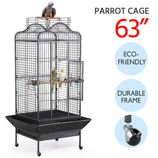 Rolling Metal Large Bird Cage Parrot Cage with Stand Open Playtop Animals & Pet Supplies > Pet Supplies > Bird Supplies > Bird Cages & Stands SmileMart   