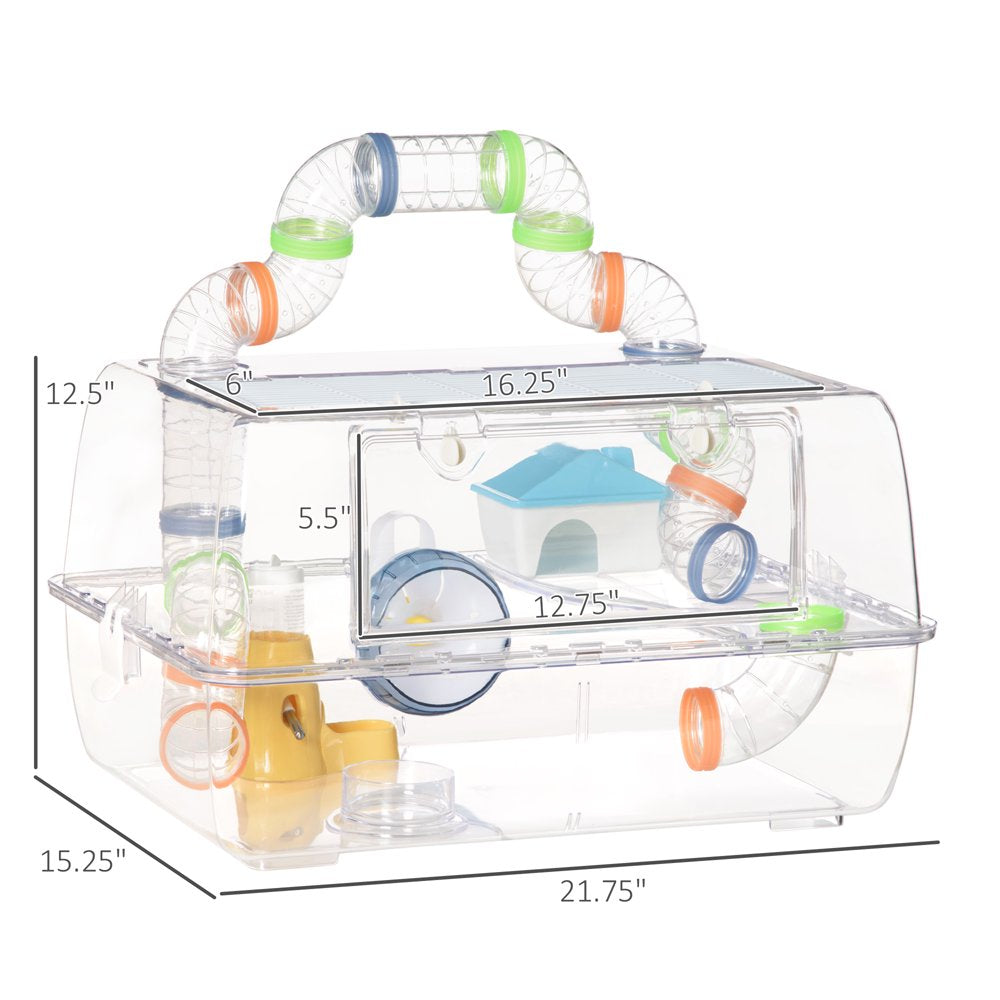 Pawhut Hamster Cage, 2-Level Small Animal Habitat with Accessories Tube Tunnels, Exercise Wheel, Water Bottle, Food Dish, Hut, 22" X 15" X 12.5", Clear Animals & Pet Supplies > Pet Supplies > Small Animal Supplies > Small Animal Habitats & Cages Aosom LLC   