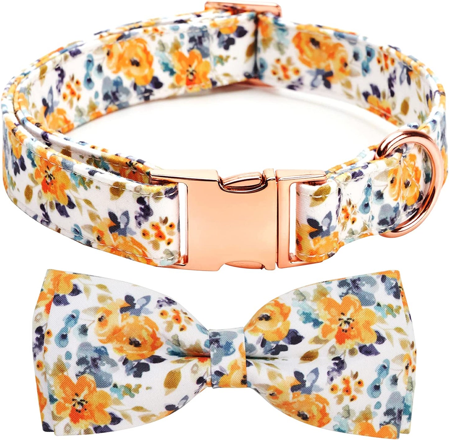 Thankspaw Soft Dog and Cat Collar with Bow Tie Print Flower Plaid Patterns Girl Dog Collars Adjustable Dog Collar for Small Medium Large Dogs Animals & Pet Supplies > Pet Supplies > Dog Supplies > Dog Apparel Thankspaw Yellow Flower Small 