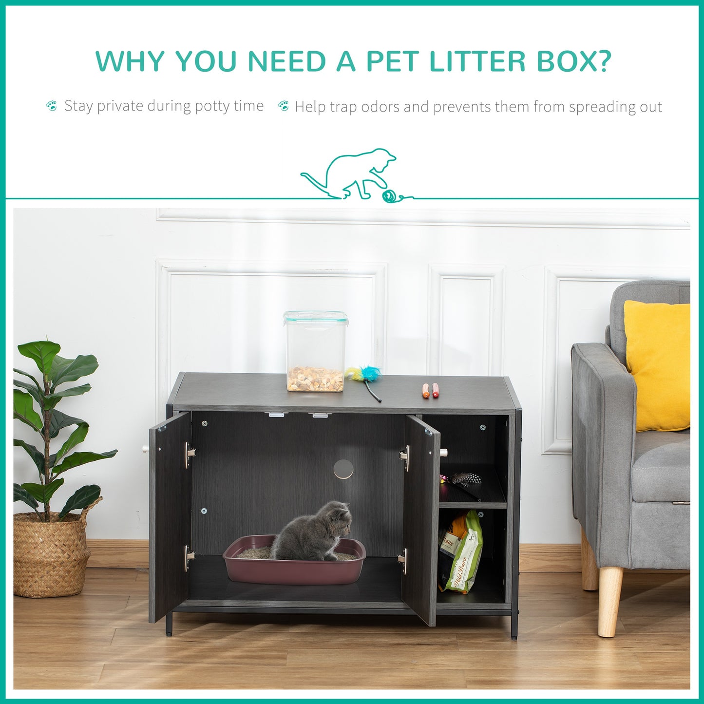 Eccomum Cat Litter Box Enclosure, Hidden Adjustable Cat Furniture with Damping Hinge, Black
