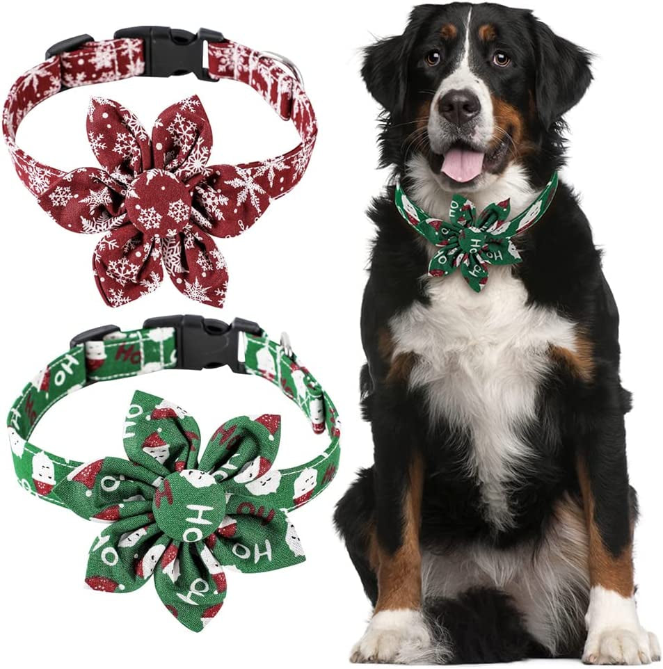 Tangpan 2Pcs Soft Cotton Christmas Pet Dog Collar, with Removable Bow-Tie Décor ( Red & Green Bow-Knot,S ) Animals & Pet Supplies > Pet Supplies > Dog Supplies > Dog Apparel TangPan Sunflower Medium 