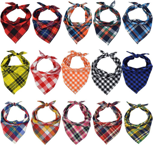 15Pcs Dog Bandanas, Dog Scarf Kerchief Dog Bibs Washable Girl Boy Dog Bandanas Set Cotton Checkered Pet Dog Bandanas Outdoor Dog Fall Bandanas Accessories for Small Medium Large Dogs Cat Pet Animals & Pet Supplies > Pet Supplies > Dog Supplies > Dog Apparel Lee-buty   