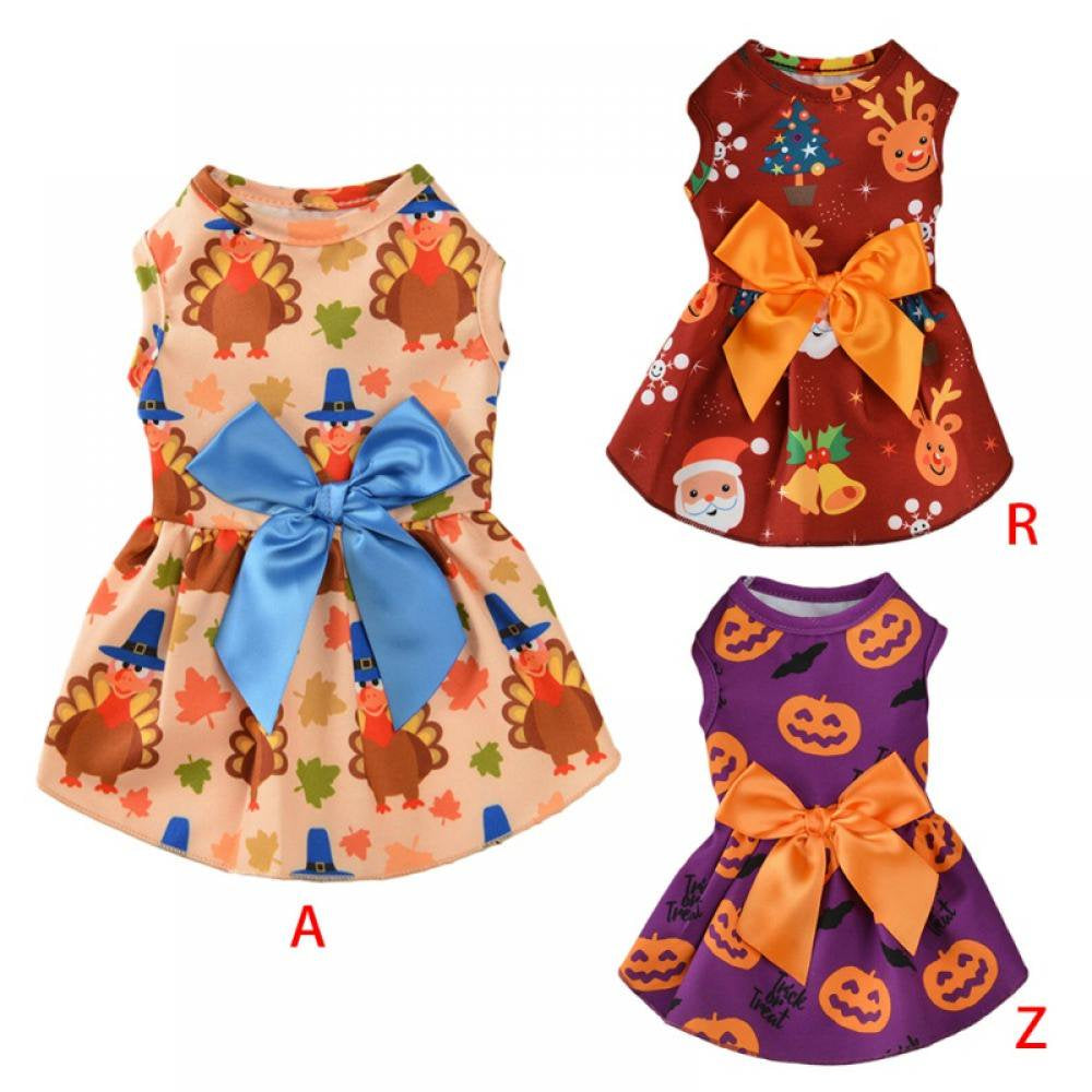 Holiday Dog Dress Cute Halloween Pet Dresses Skirts Christmas Doggie Bowknot Dresses Thanksgiving Puppy Festival Skirts Pet Apparel Clothes for Dogs Cats Pets Animals & Pet Supplies > Pet Supplies > Cat Supplies > Cat Apparel MAXCOZY   