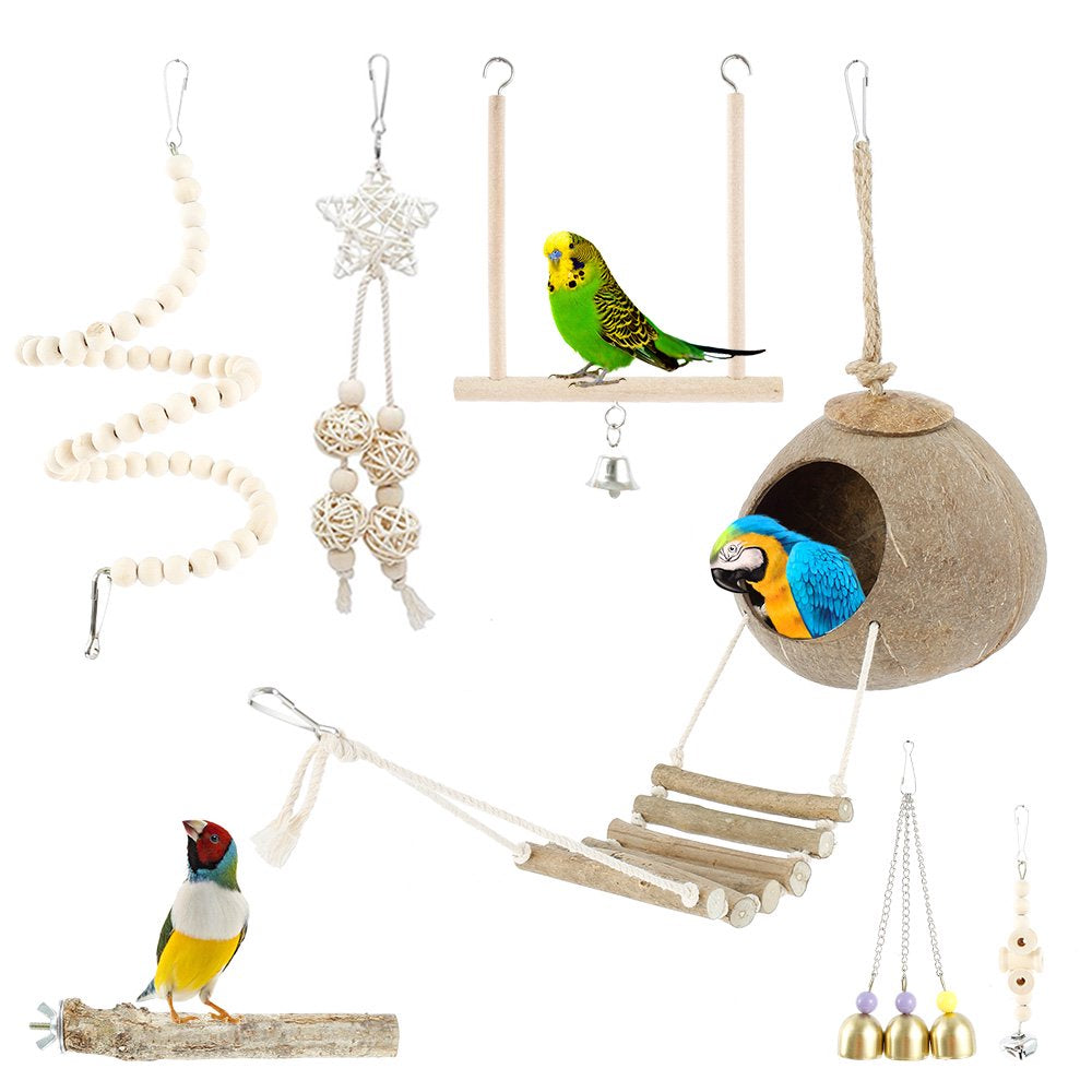 Fyeme Bird Parrot Swing Toys, Chewing Standing Hanging Perch Hammock Climbing Ladder Bird Cage Toys for Anchovies, Para Animals & Pet Supplies > Pet Supplies > Bird Supplies > Bird Ladders & Perches Fyeme   