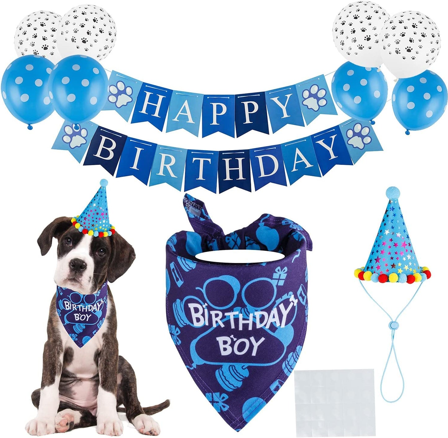 TCBOYING Dog Birthday Bandana, Dog Birthday Boy Hat Scarfs Flag Balloon with Cute Doggie Birthday Party Supplies Decorations(11-Piece Set) (Blue) Animals & Pet Supplies > Pet Supplies > Dog Supplies > Dog Apparel TCBOYING Blue  