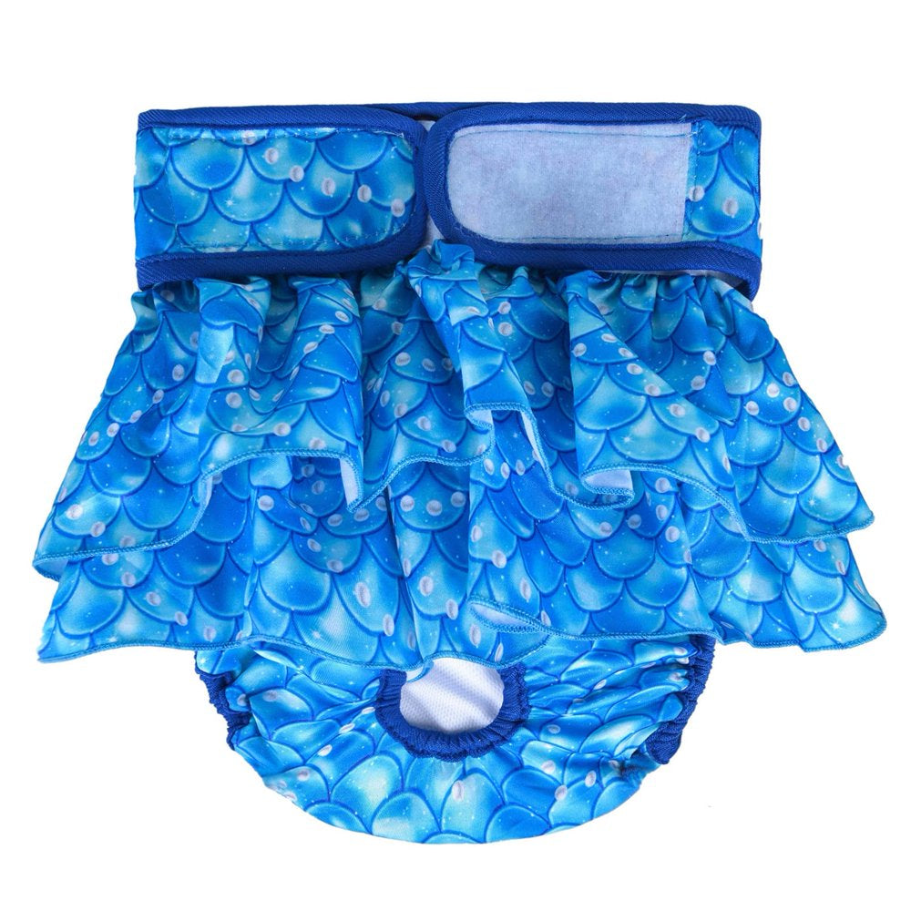 Dog Sanitary Panties - Reusable Washable Polyester Female Dog Diapers, Highly Absorbent Dog Heat Panties Cute Dog Diapers for Girls Purple Mermaid Animals & Pet Supplies > Pet Supplies > Dog Supplies > Dog Diaper Pads & Liners DERTHADEIG M Blue Mermaid 