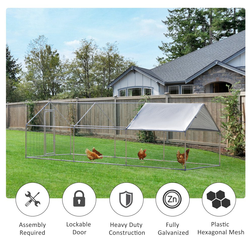 Ikayaa Galvanized Large Metal Chicken Coop Cage 3 Rooms Walk-In Enclosure Poultry Hen Run House Playpen Hutch & Water Resistant Cover for Outdoor Backyard 118"L X 236"W X 77"H Animals & Pet Supplies > Pet Supplies > Dog Supplies > Dog Kennels & Runs ikayaa   
