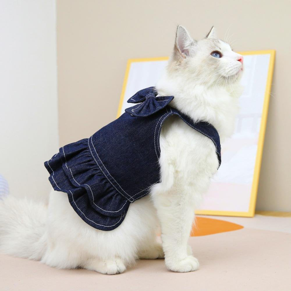 Dog Dress Princess Denim Dresses Big Bow Tie with D Ring for Walking Your Dog,Princess for Small Dog Girl, Fashion Simple Puppy Dresses, Pet Clothes Outfits Cat Apparel Animals & Pet Supplies > Pet Supplies > Cat Supplies > Cat Apparel Wisremt   