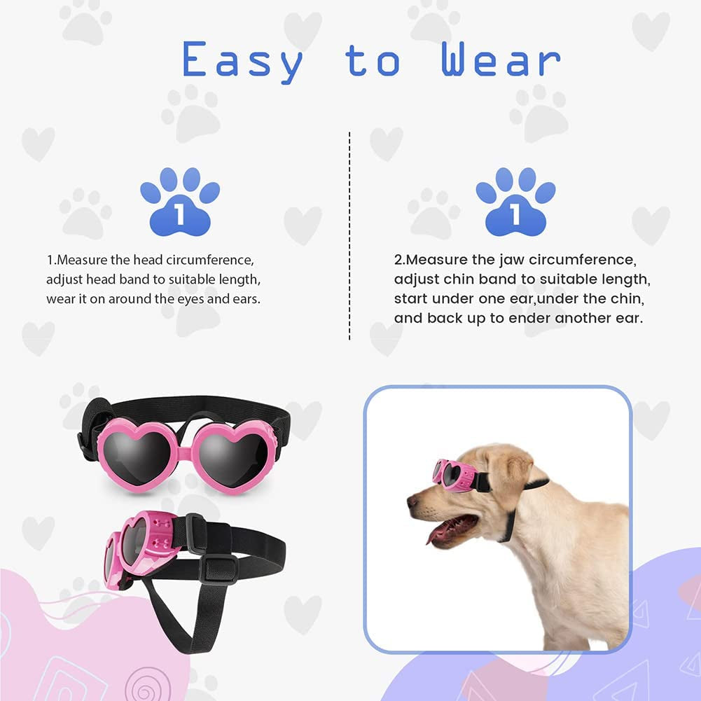 Mekek Dog Sunglasses Dog Goggles, UV Protection Doggy Sunglasses Love Shaped Dog Sunglasses Fashionable Vintage Pet Glasses Eye Wear Protection with Adjustable Strap for Small or Medium Dog Animals & Pet Supplies > Pet Supplies > Dog Supplies > Dog Apparel Mekek   