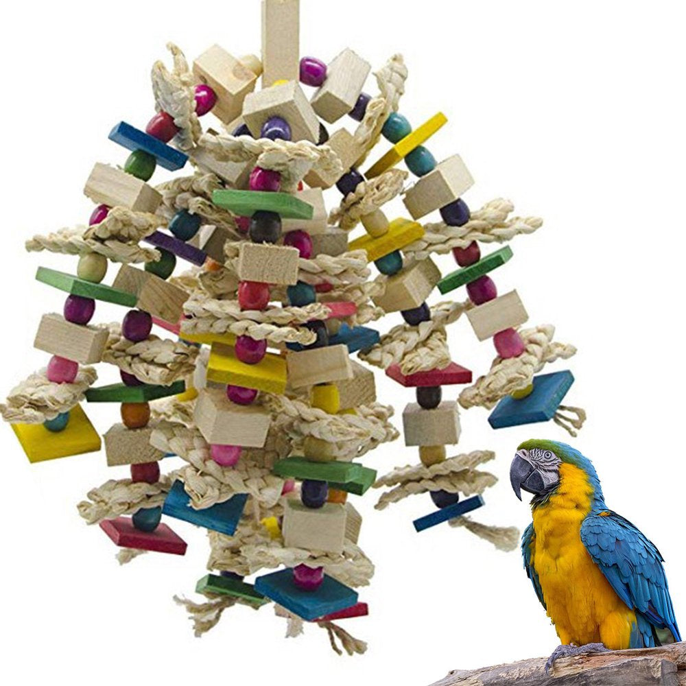 Visland Parrot Bird Toys-Natural Wood Bird Block Toys Bird Chewing Toy Hanging Bird Bite Toys for Macaws African Grey Parrot Cockatiel Conures Cockatiels Big & Medium Birds Animals & Pet Supplies > Pet Supplies > Bird Supplies > Bird Toys Visland   