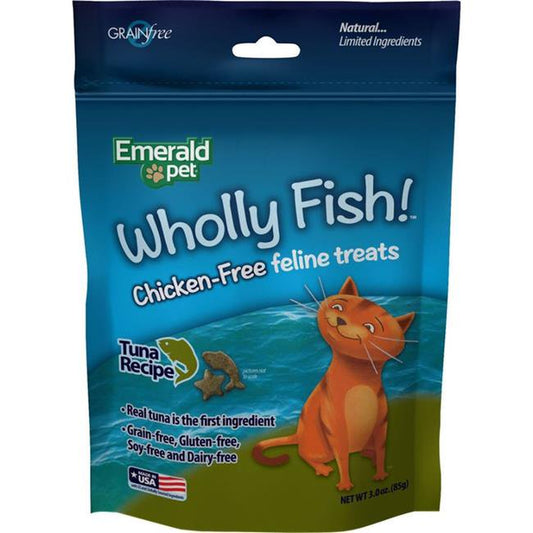 Emerald Pet Products 00642-CFT 3 Oz Wholly Fish Chicken-Free Cat Treats - Tuna&#44; Pack of 12
