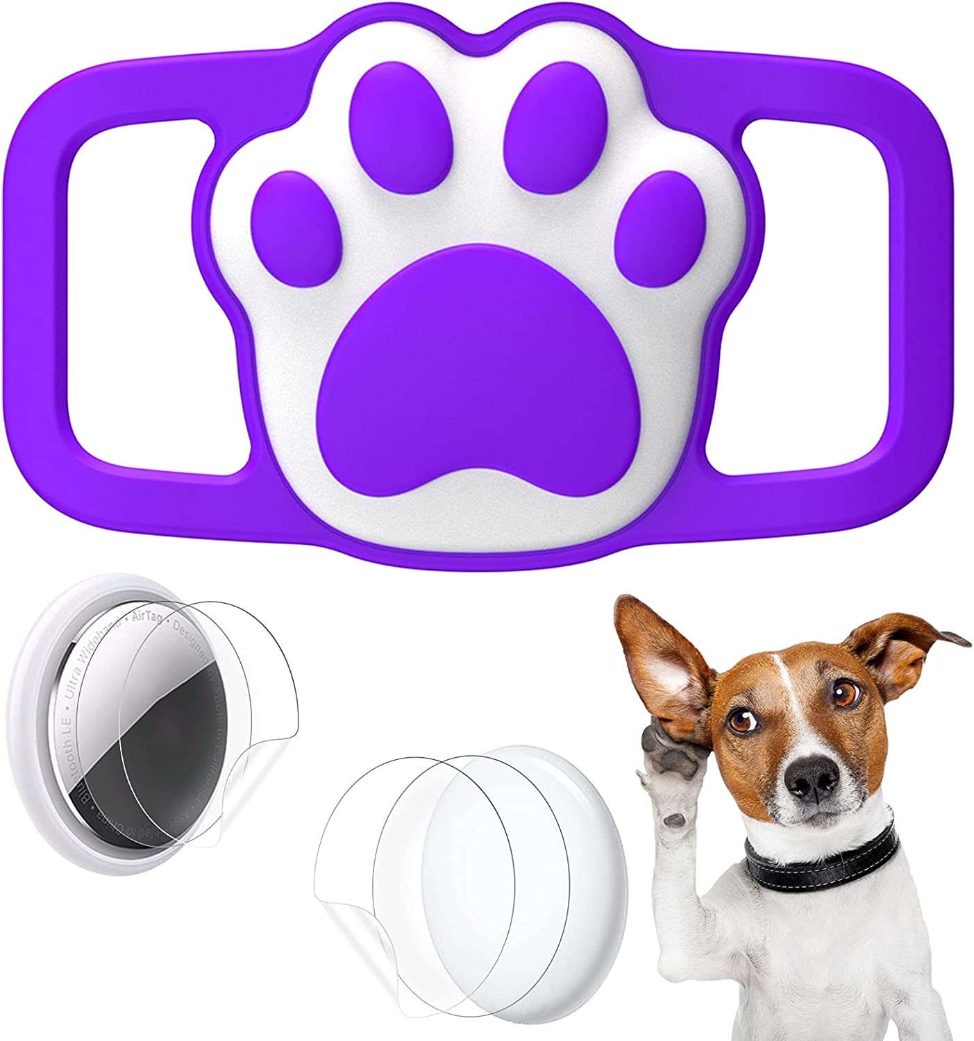 Protective Case Compatible for Apple Airtags for Dog Cat Collar Pet Loop Holder, Airtag Holder Accessories with Screen Protectors, Air Tag Silicone Cover for Pet Collar Electronics > GPS Accessories > GPS Cases Wustentre Purple  